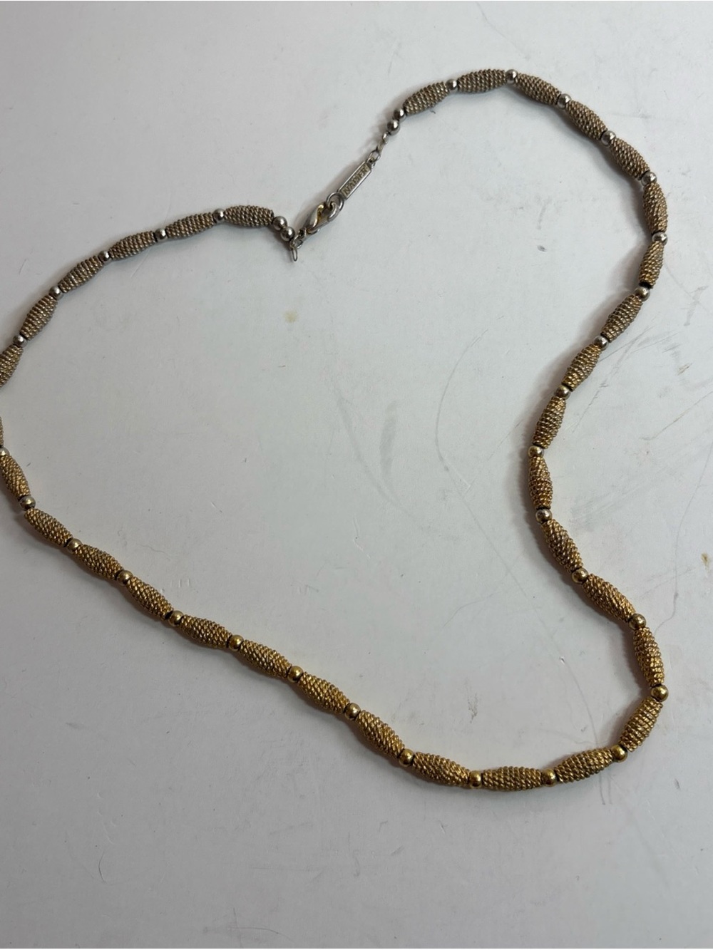 Napier Gold Tone Textured Beaded Necklace Vintage Costume Jewelry 22 Inch